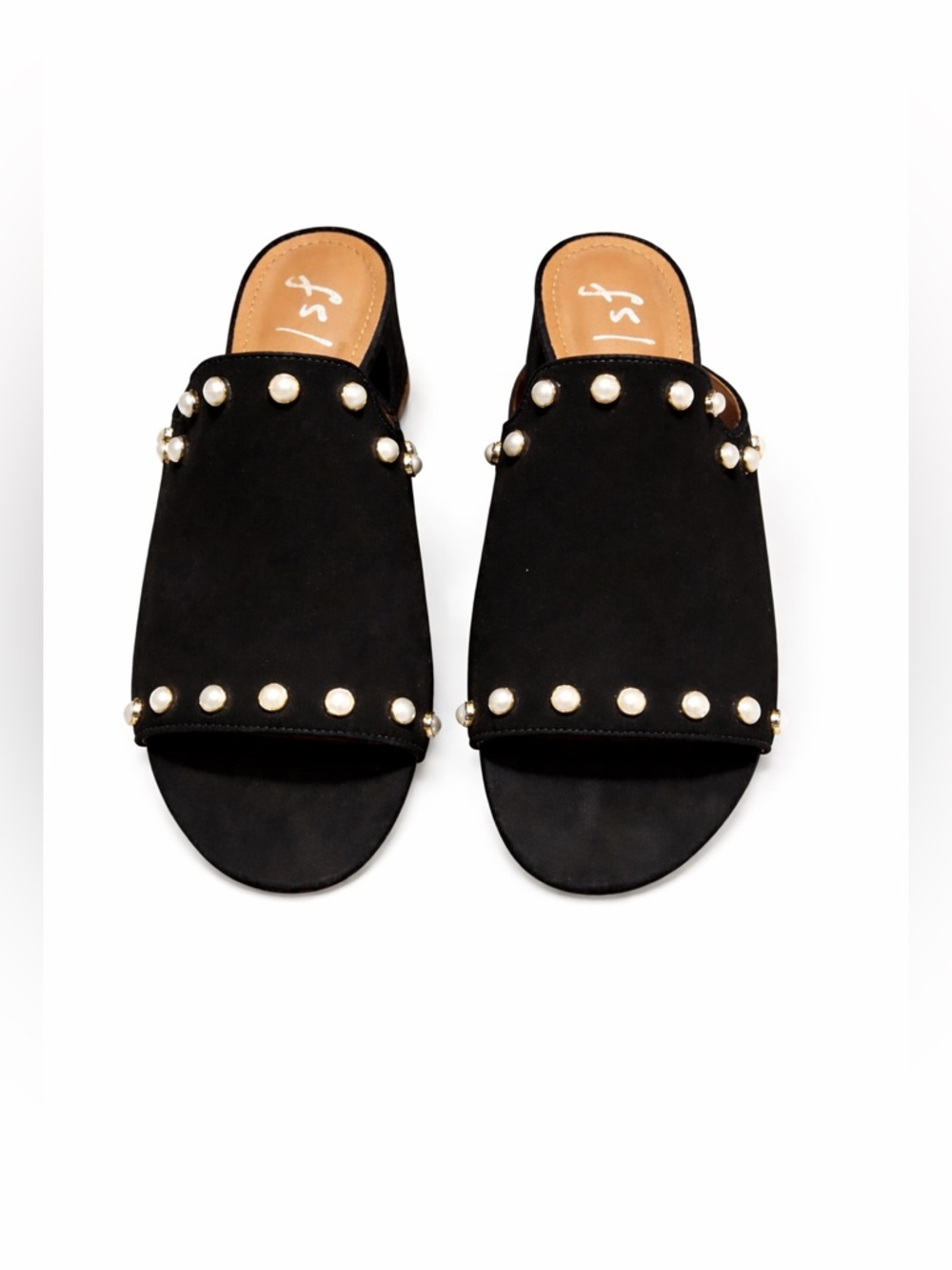 Black Pearl-Stud Slide Sandals